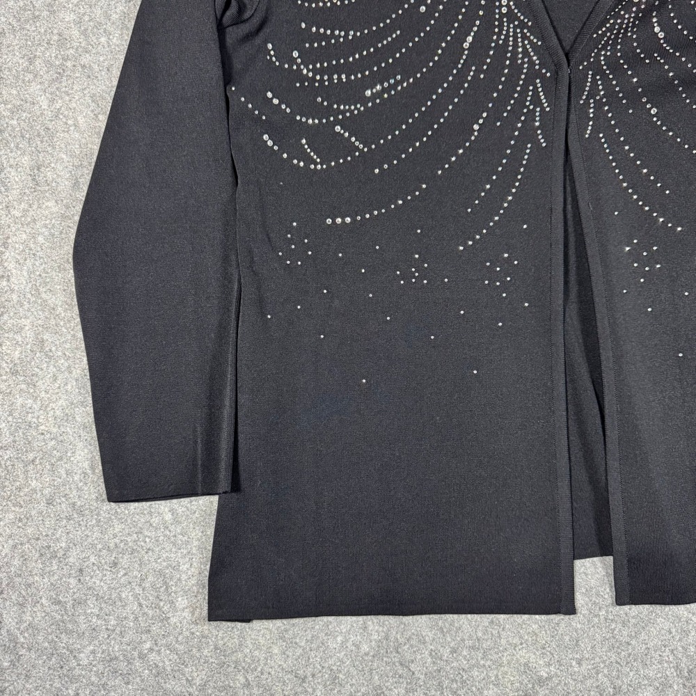 Misook Jacket Women L Black Rhinestone Embellished Open Front Knit Shoulder Pads - Picture 2 of 11